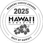 The image is a logo for the 2025 Hawai‘i Magazine Readers' Choice Awards, featuring the text and a hibiscus flower illustration.