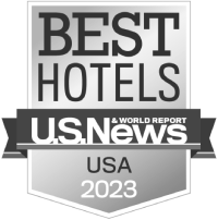 The image shows a badge labeled "Best Hotels U.S. News & World Report USA 2023."